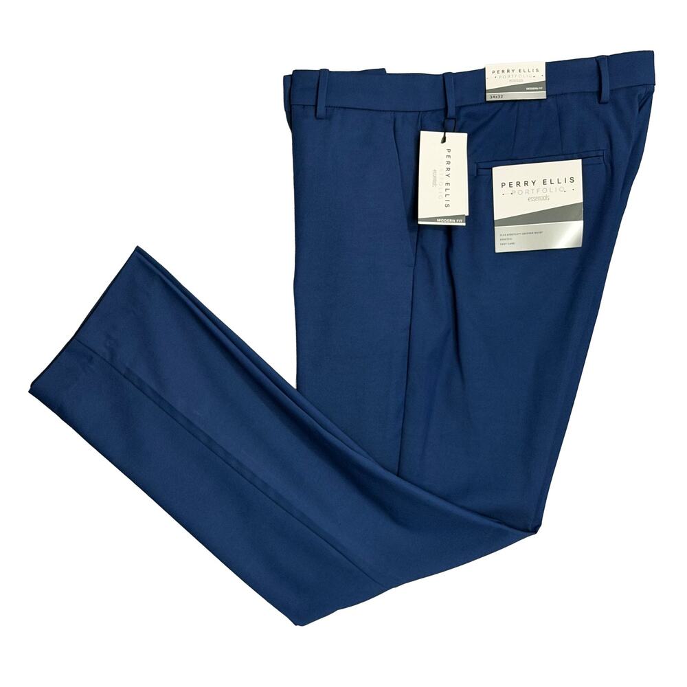 Perry Ellis Portfolio Pants Men's 34"x32" Dress Pants Modern Fit Navy NEW